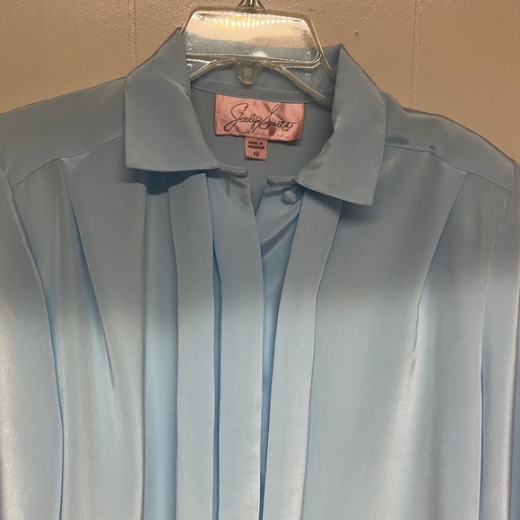 Jaclyn Smith Sky Blue Satin Blouse - Picture 7 of 12